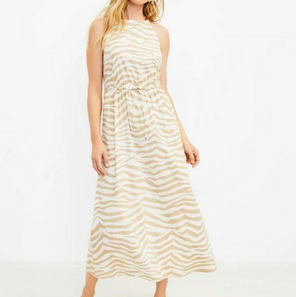 LOFT NWOT Tiger Print Midi Pocket Dress